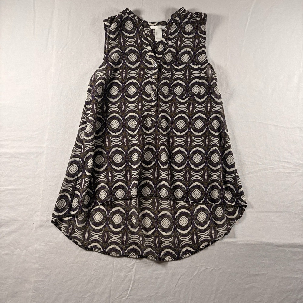 H&M SLEEVELESS TUNIC BLOUSE GEOMETRIC  PATTERN HIGH-LOW HEMLINE SIZE 4